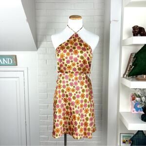 NWT Cotton Candy Retro Floral Halter Neck Cut Out Mini Dress Size M
